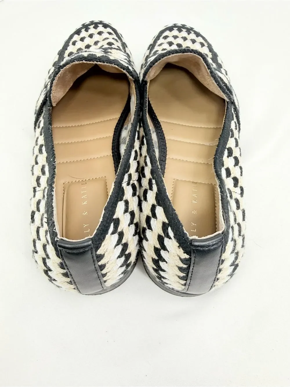 Kelly & Katie BALAC Slip On Loafer In Black White Beige Geometric Check Textile